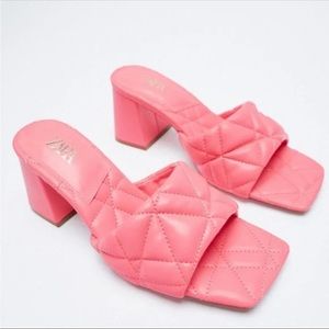 Zara Pink Quilted Block Heels Mules Bottega Veneta Similar Slides Sandals
